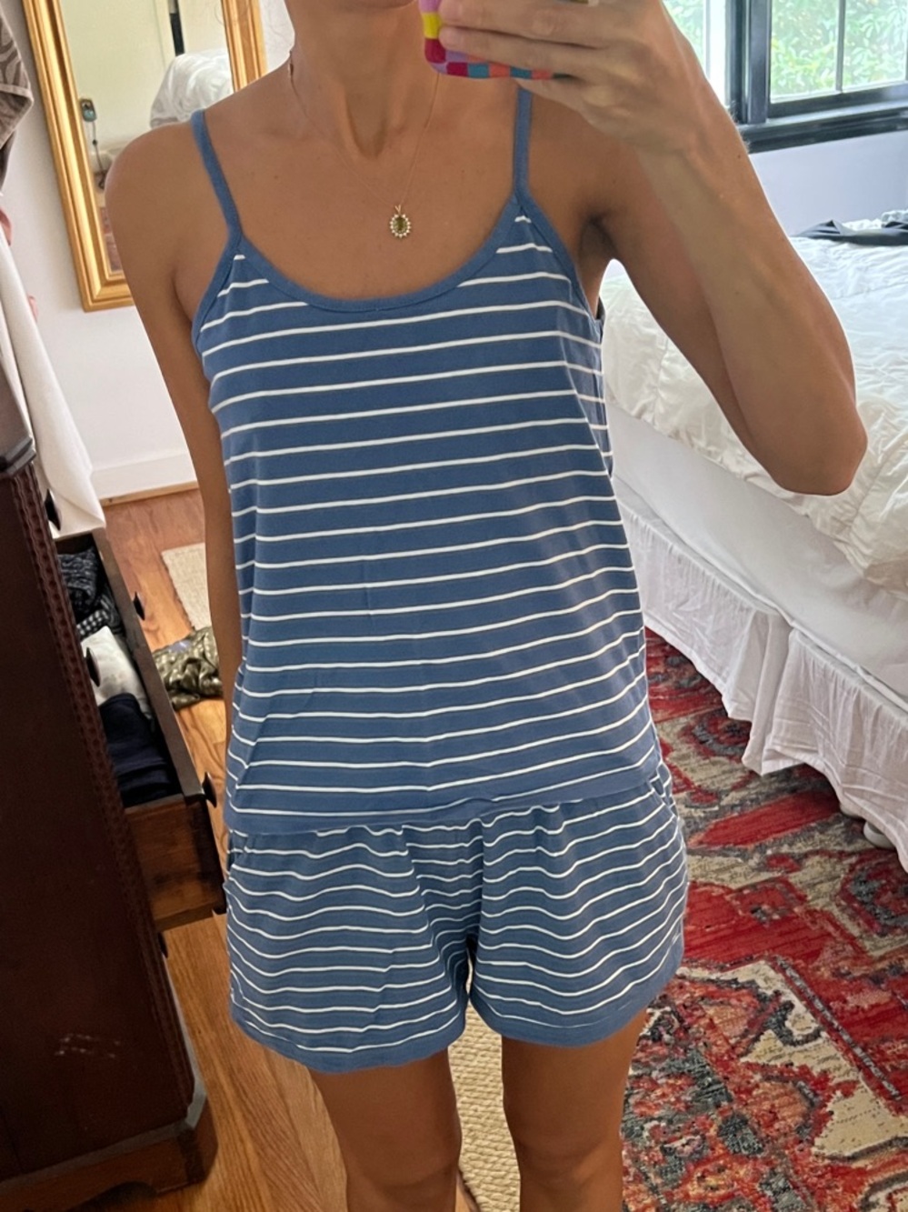 KULE Blue & White Striped Cotton Sleep Romper